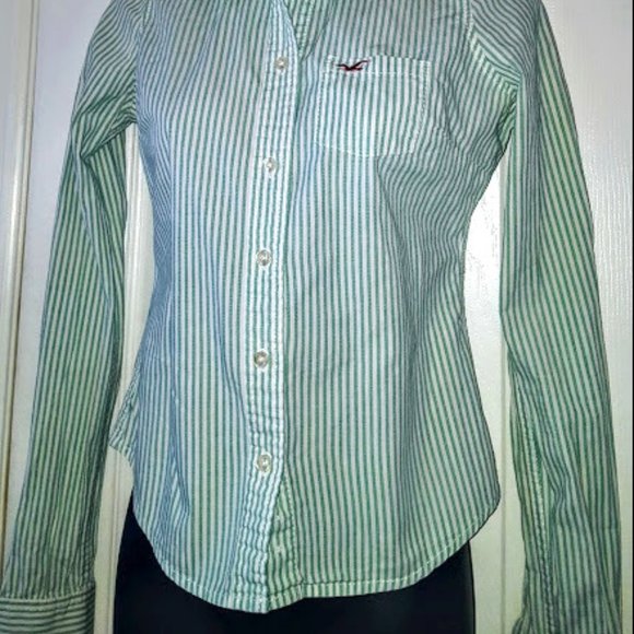 Hollister Green Stripe Blouse, Junior Small - Picture 2 of 6